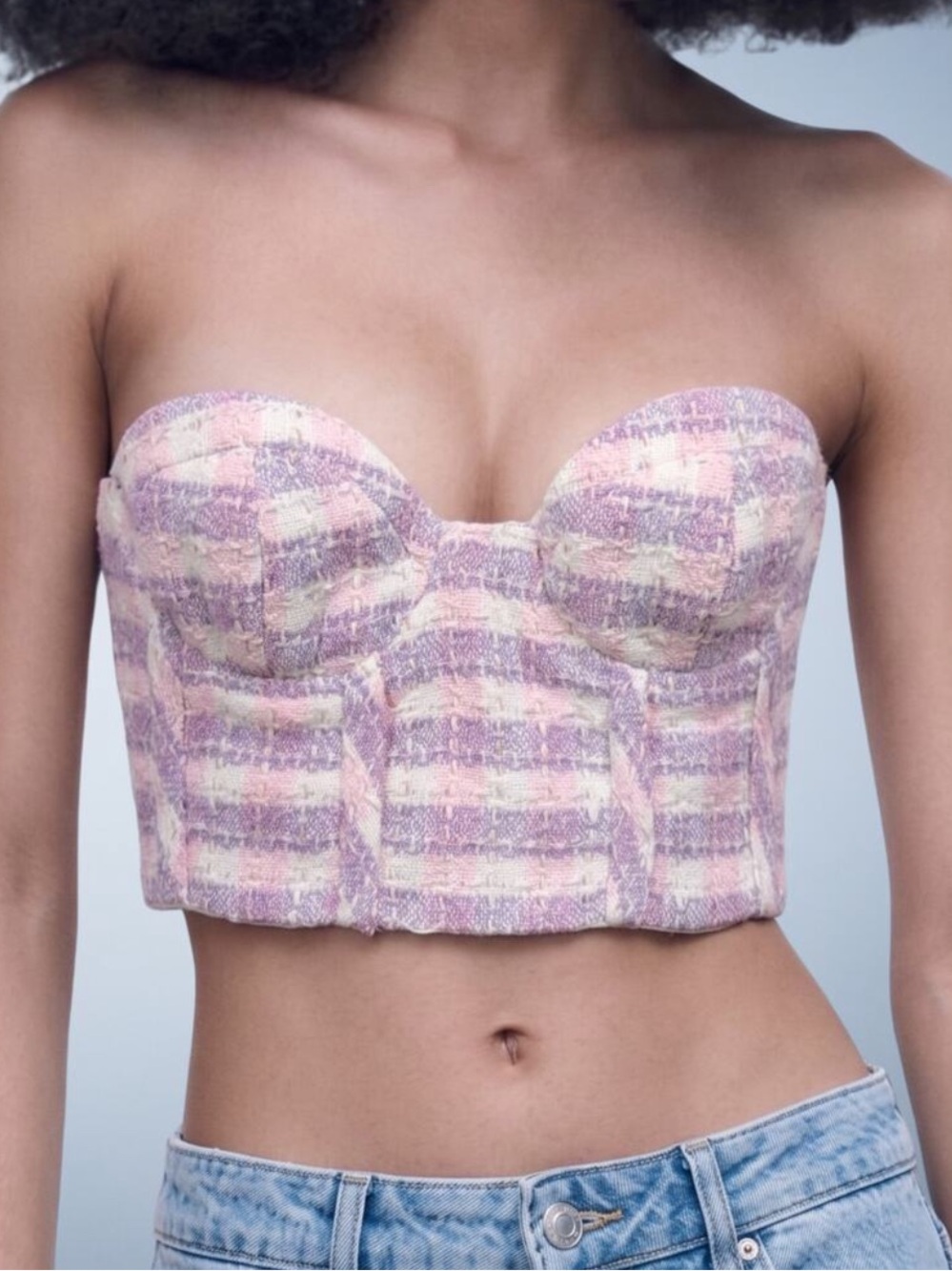 Zara Pink and Lilac Tweed Bustier Top